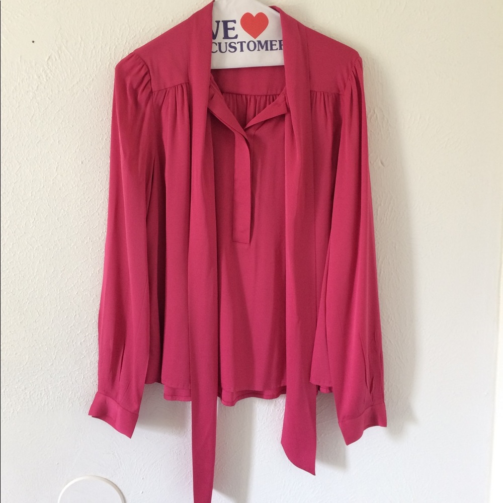 Diane Von Furstenberg Pink silk tie Blouse ASO Blair Waldorf